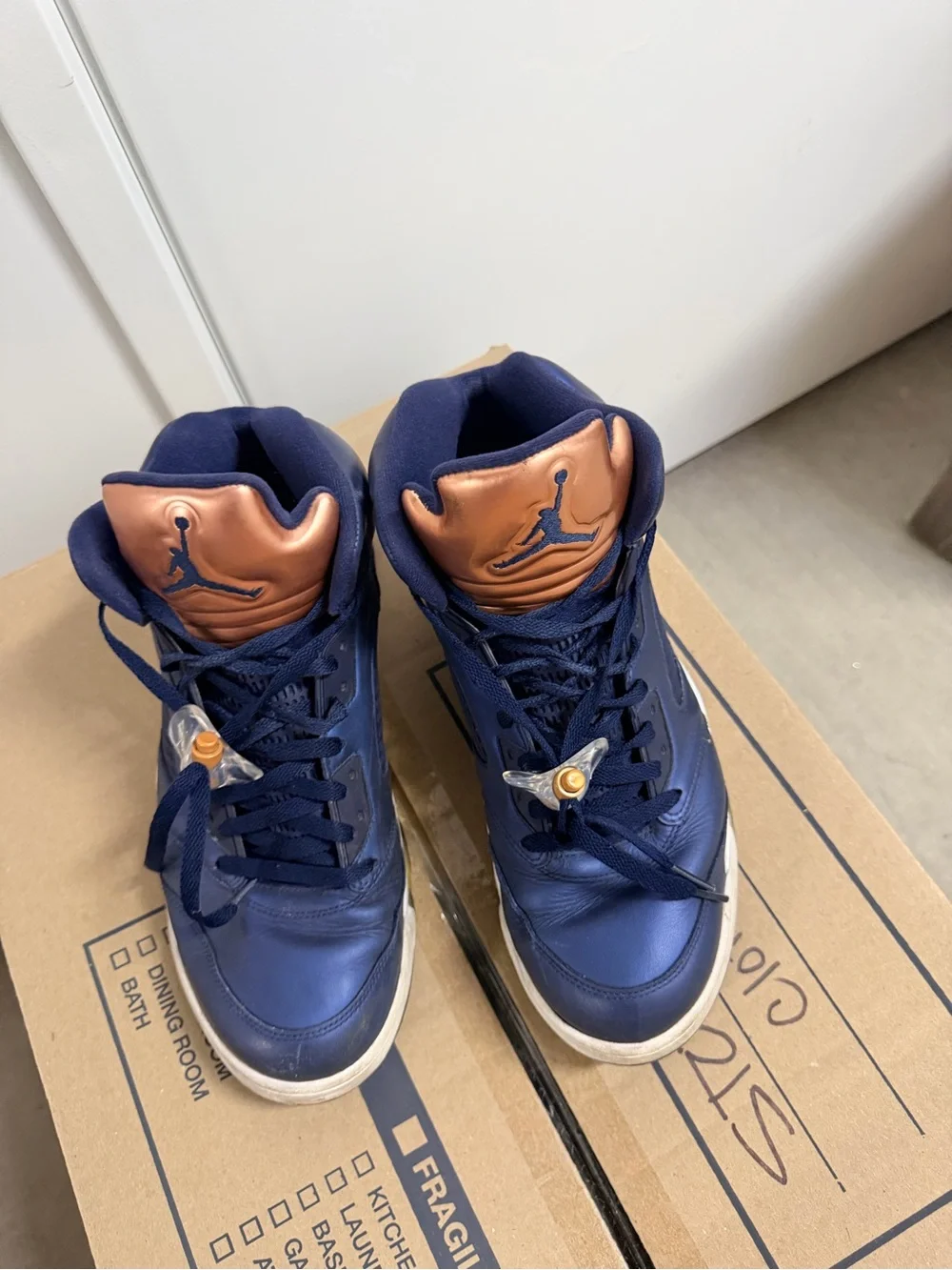 Jordan Men's Navy Blue High-Top Sneakers with Copper Accent